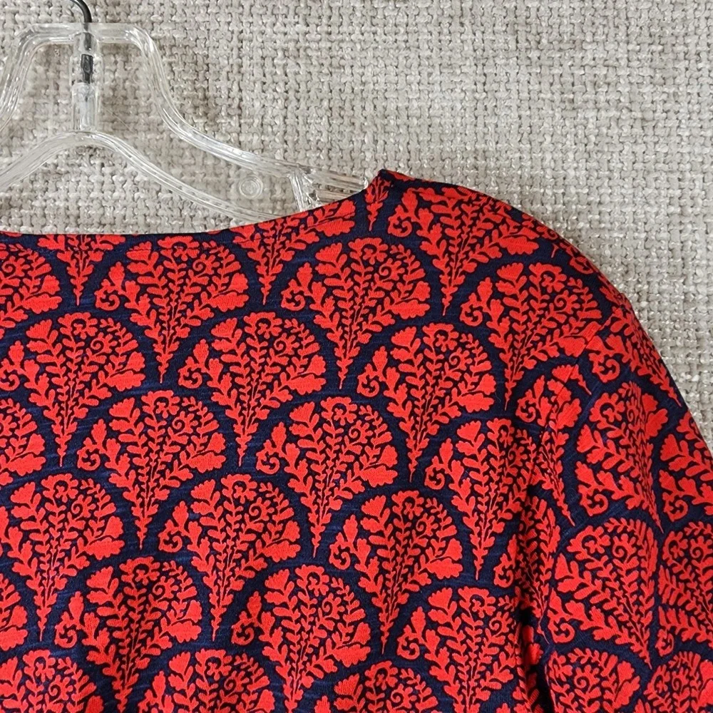 Boden 100% Cotton Peplum‎ Top Womens 8 Red Blue Floral Fans Long Sleeve EUC